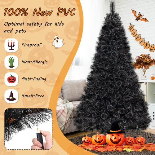 Costway 8 FT Halloween Tree with 860 Branch Tips Frosted Pine Needles 450 White LED Lights