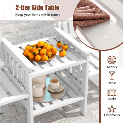 Costway Outdoor Fir Wood Loveseat with 2-Tier Side Table and 1.96" Umbrella Hole