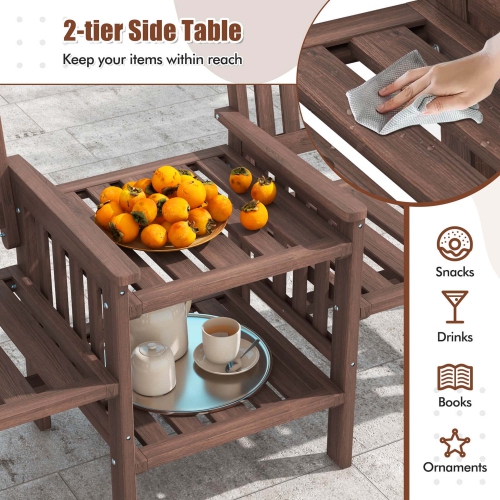 Causeuse extérieure en bois de sapin avec table d'appoint à 2 niveaux et trou pour parasol de 1,96 po de Costway
