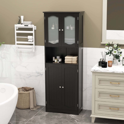 Costway 64.5" Tall Bathroom Cabinet with Tempered Glass Doors Adjustable Shelves
