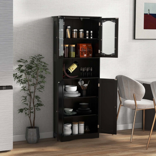 Costway 64.5" Tall Bathroom Cabinet with Tempered Glass Doors Adjustable Shelves