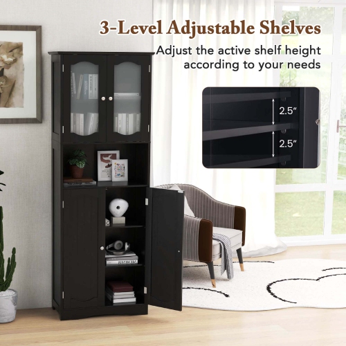 Costway 64.5" Tall Bathroom Cabinet with Tempered Glass Doors Adjustable Shelves