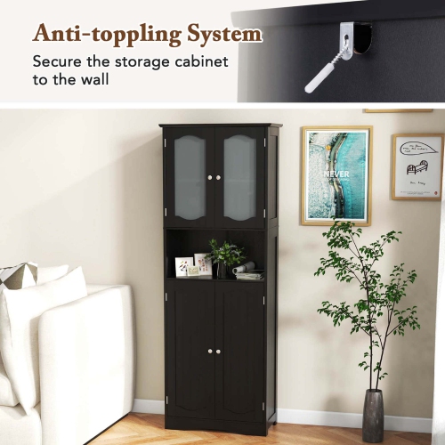 Costway 64.5" Tall Bathroom Cabinet with Tempered Glass Doors Adjustable Shelves