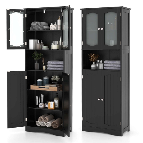 Costway 64.5" Tall Bathroom Cabinet with Tempered Glass Doors Adjustable Shelves