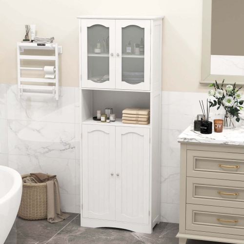 Costway 64.5" Tall Bathroom Cabinet with Tempered Glass Doors Adjustable Shelves