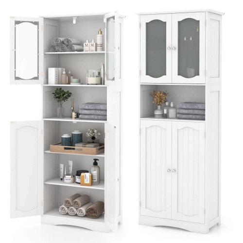 Costway 64.5" Tall Bathroom Cabinet with Tempered Glass Doors Adjustable Shelves