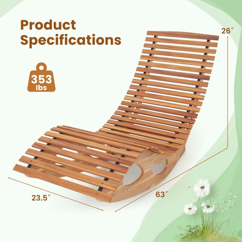 Costway Outdoor Chaise Lounge with High Back Slatted Seat Stopper Outside Wood Rocker