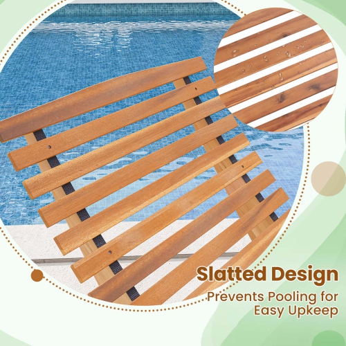 Costway Outdoor Chaise Lounge with High Back Slatted Seat Stopper Outside Wood Rocker