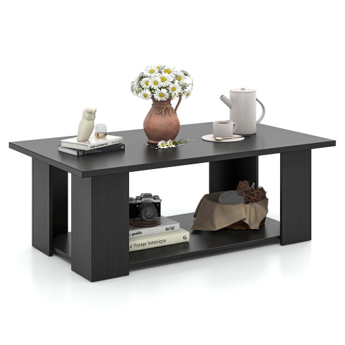 Costway Coffee Table 2-Tier Modern Center Cocktail Table with Storage Shelf for Living Room