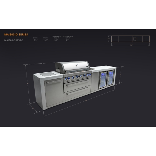 Îlot de luxe Mont Alpi 805 avec centre de boissons et armoire de réfrigérateur - Acier inoxydable de qualité marine