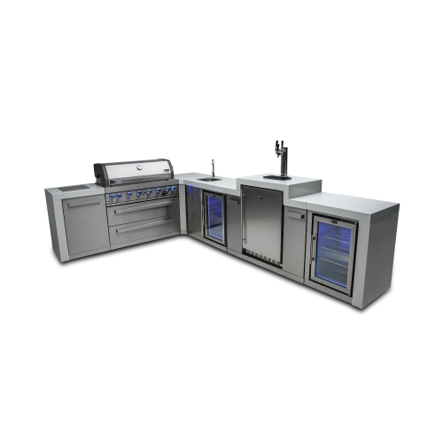 Mont Alpi 805 Deluxe Island with a 90 Degree Corner, Kegerator, Beverage Center and Fridge Cabinet - Marine Grade Stainless Steel