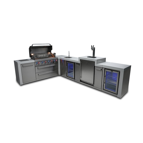 Mont Alpi 805 Deluxe Island with a 90 Degree Corner, Kegerator, Beverage Center and Fridge Cabinet - Marine Grade Stainless Steel
