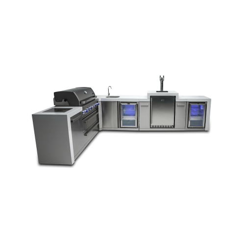 Mont Alpi 805 Deluxe Island with a 90 Degree Corner, Kegerator, Beverage Center and Fridge Cabinet - Marine Grade Stainless Steel