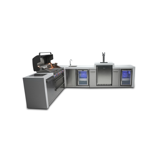 Mont Alpi 805 Deluxe Island with a 90 Degree Corner, Kegerator, Beverage Center and Fridge Cabinet - Marine Grade Stainless Steel