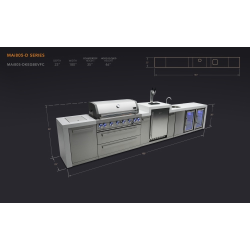 Mont Alpi 805 Deluxe Island with a Kegerator, Beverage Center and Fridge Cabinet - Marine Grade Stainless Steel