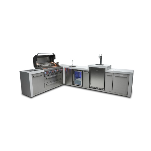 Île de luxe Mont Alpi 805 avec coin 90 degrés, Kegerator et centre de boissons - Acier inoxydable de qualité marine