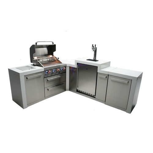 Île de luxe Mont Alpi 400 avec coin à 90 degrés et Kegerator - Acier inoxydable de qualité marine