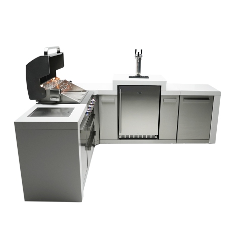 Île de luxe Mont Alpi 400 avec coin à 90 degrés et Kegerator - Acier inoxydable de qualité marine