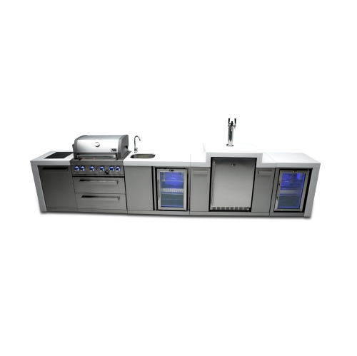Îlot de luxe Mont Alpi 400 avec Kegerator, centre de boissons et armoire réfrigérateur - Acier inoxydable de qualité marine