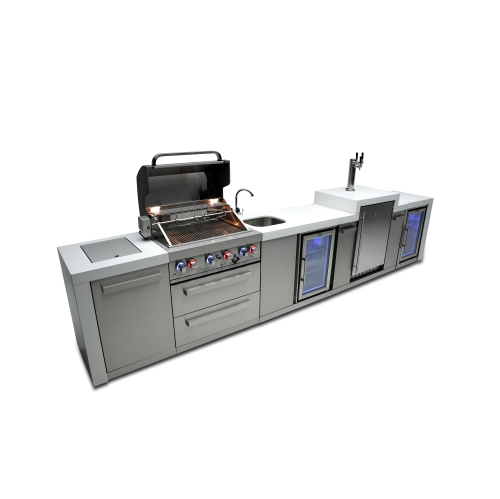 Îlot de luxe Mont Alpi 400 avec Kegerator, centre de boissons et armoire réfrigérateur - Acier inoxydable de qualité marine