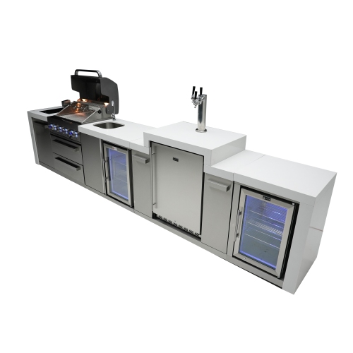 Îlot de luxe Mont Alpi 400 avec Kegerator, centre de boissons et armoire réfrigérateur - Acier inoxydable de qualité marine