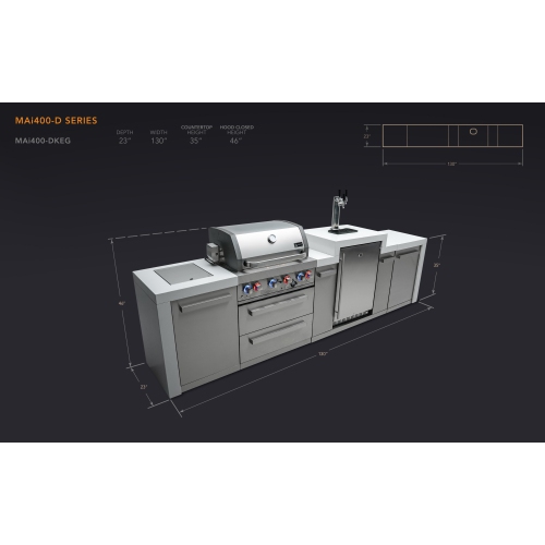 Île de luxe Mont Alpi 400 avec Kegerator - Acier inoxydable de qualité marine