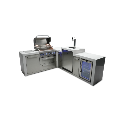 Îlot de luxe Mont Alpi 400 avec coin à 90 degrés, Kegerator et armoire réfrigérateur - Acier inoxydable de qualité marine