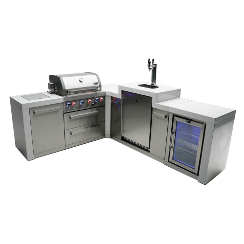 Îlot de luxe Mont Alpi 400 avec coin à 90 degrés, Kegerator et armoire réfrigérateur - Acier inoxydable de qualité marine