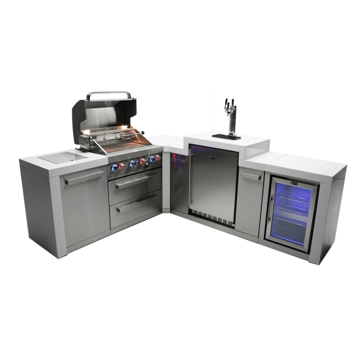 Îlot de luxe Mont Alpi 400 avec coin à 90 degrés, Kegerator et armoire réfrigérateur - Acier inoxydable de qualité marine