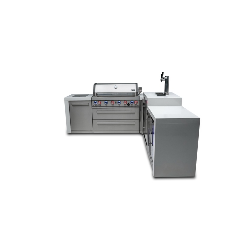 Îlot de luxe Mont Alpi 805 avec coin à 90 degrés, Kegerator et armoire réfrigérateur - Acier inoxydable de qualité marine