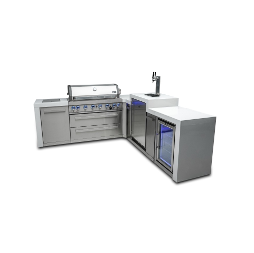 Îlot de luxe Mont Alpi 805 avec coin à 90 degrés, Kegerator et armoire réfrigérateur - Acier inoxydable de qualité marine