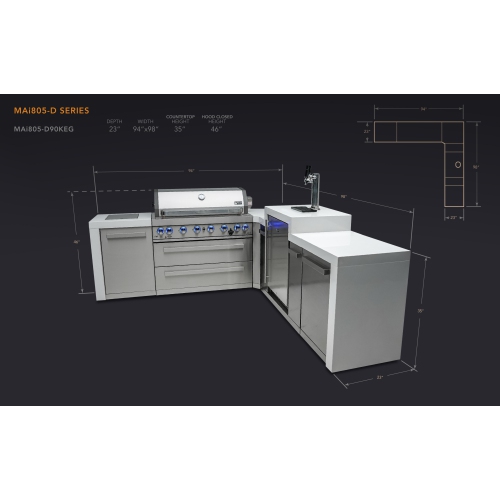 Mont Alpi 805 Deluxe Island with a 90 Degree Corner and Kegerator - Marine Grade Stainless Steel