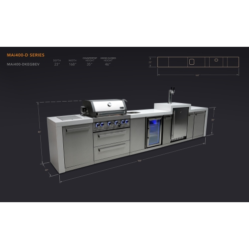 Île de luxe Mont Alpi 400 avec un Kegerator et un centre de boissons - Acier inoxydable de qualité marine