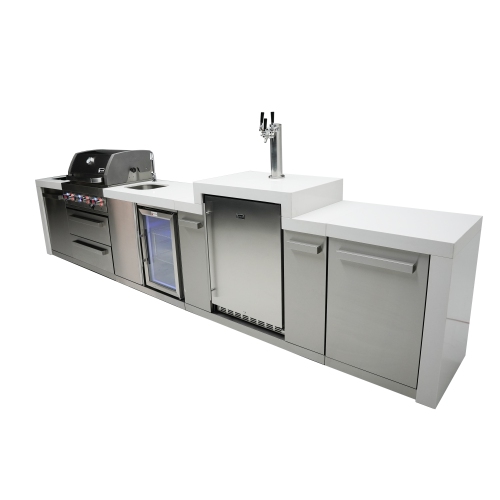 Île de luxe Mont Alpi 400 avec un Kegerator et un centre de boissons - Acier inoxydable de qualité marine