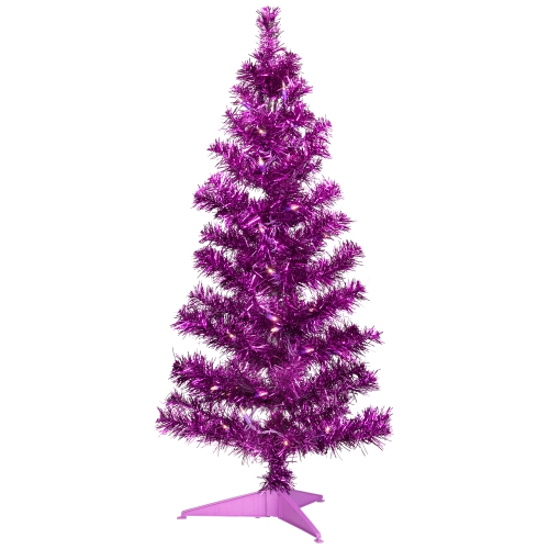 Pre-Lit Artificial Tinsel Christmas Tree - 3' - Purple - Clear Lights