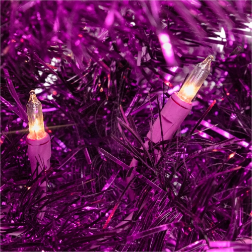Pre-Lit Artificial Tinsel Christmas Tree - 3' - Purple - Clear Lights