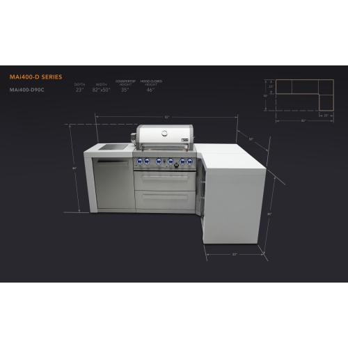 Mont Alpi 400 Deluxe Island with a 90 Degree Corner - Marine Grade Stainless Steel