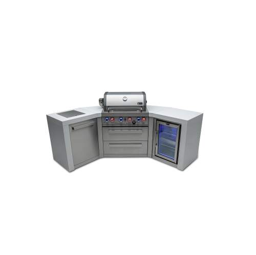 Îlot de luxe Mont Alpi 400 avec coins à 45 degrés et armoire réfrigérateur - Acier inoxydable de qualité marine