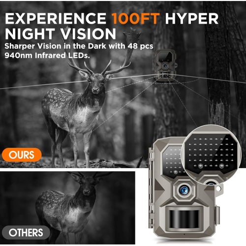 Rigdoo Trail Game Camera 48MP Hunting Camera with Night Vision 0.1s Trigger Motion Activated, IP66 Waterproof Deer Camera 130°Wide Angle