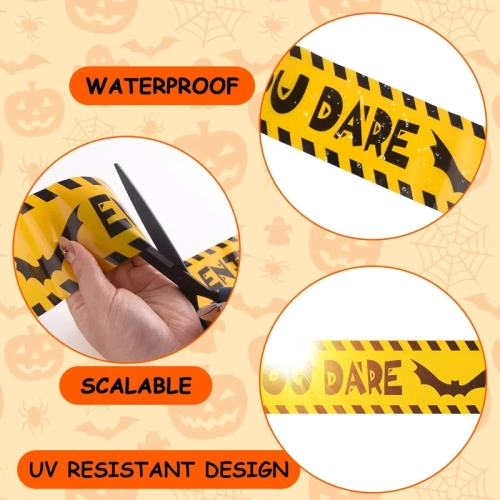 Ruban d'avertissement d'Halloween – Paquet de 3 rubans d'avertissement Fright avec batte, empreintes de sang et motif de zombies pour décorer une