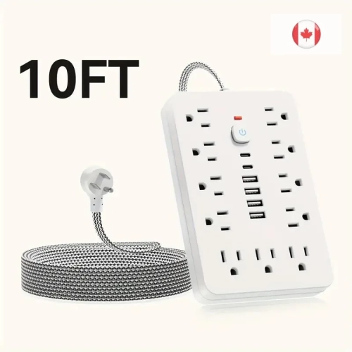 GENER  11-Outlet Power Strip With USB & Type-C Ports – Surge Protection, Wall Mountable, Perfect for Home, Dorm, And Office