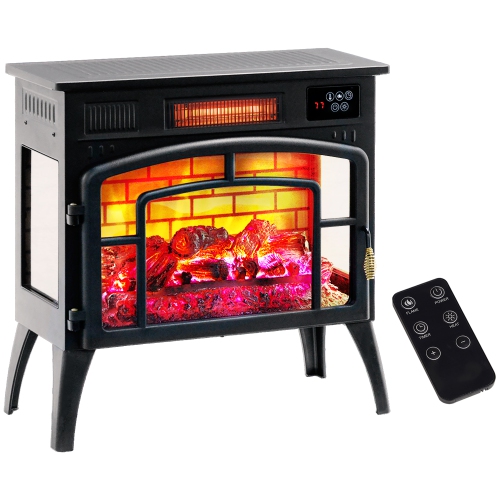 HOMCOM Electric Fireplace Stove, 22" 1500W Portable Freestanding Infrared Fireplace Heater with Realistic Flame, Indoor Stove Heater with Adjustable