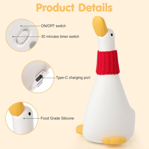 Duck Night Light,3 Level Dimmable Nursery Nightlight,Silicone Baby Night Light,Rechargeable Bedside Touch Lamp for Breastfeeding Toddler Baby Kids