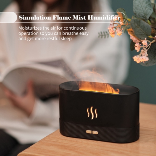 Simulated flame atomizing humidifier, 2-level brightness night light, silent desktop USB humidifier