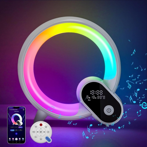 YOULIGHTS  Intelligent Led Table Lamp, 2024 New Atmosphere Lamp \w Bluetooth Speaker, Dimmable Night Light Music Alarm Clock Calendar Clock