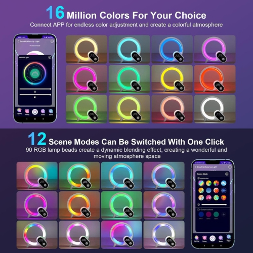 Intelligent LED Table Lamp, 2024 New Atmosphere Lamp with Bluetooth Speaker, Dimmable Night Light Music Alarm Clock Calendar Clock Temperature,