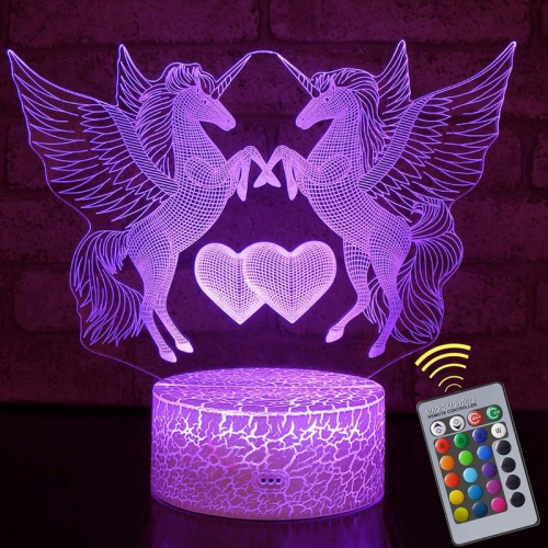 YOULIGHTS  3D Unicorn Night Lights for Girls, Dimmable Night Lamp w Remote for Bedroom, Kids Room And Living Room, 16 Changing Colors, Beautiful