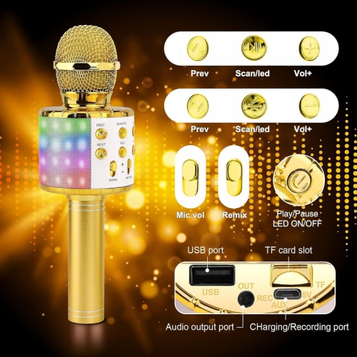 Microphone de karaoké portatif 4-en-1, système de karaoké portatif avec haut-parleur, système de karaoké Home KTV Player avec fonction