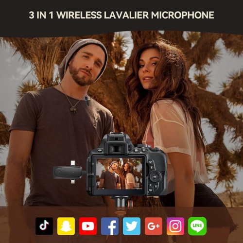 Micro-cravate sans fil, mini microphones pour appareil photo Android iPhone, micro-cravate à délai ultra-faible 2,4 GHz, microphone 3-en-1 pour