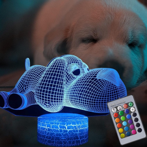 YOULIGHTS  3D Sleepy Dog Night Light for Kids, Dimmable Led Lamp for Bedroom Decoration w 16 Colors Optical And Remote Control, Birthday Gift For
